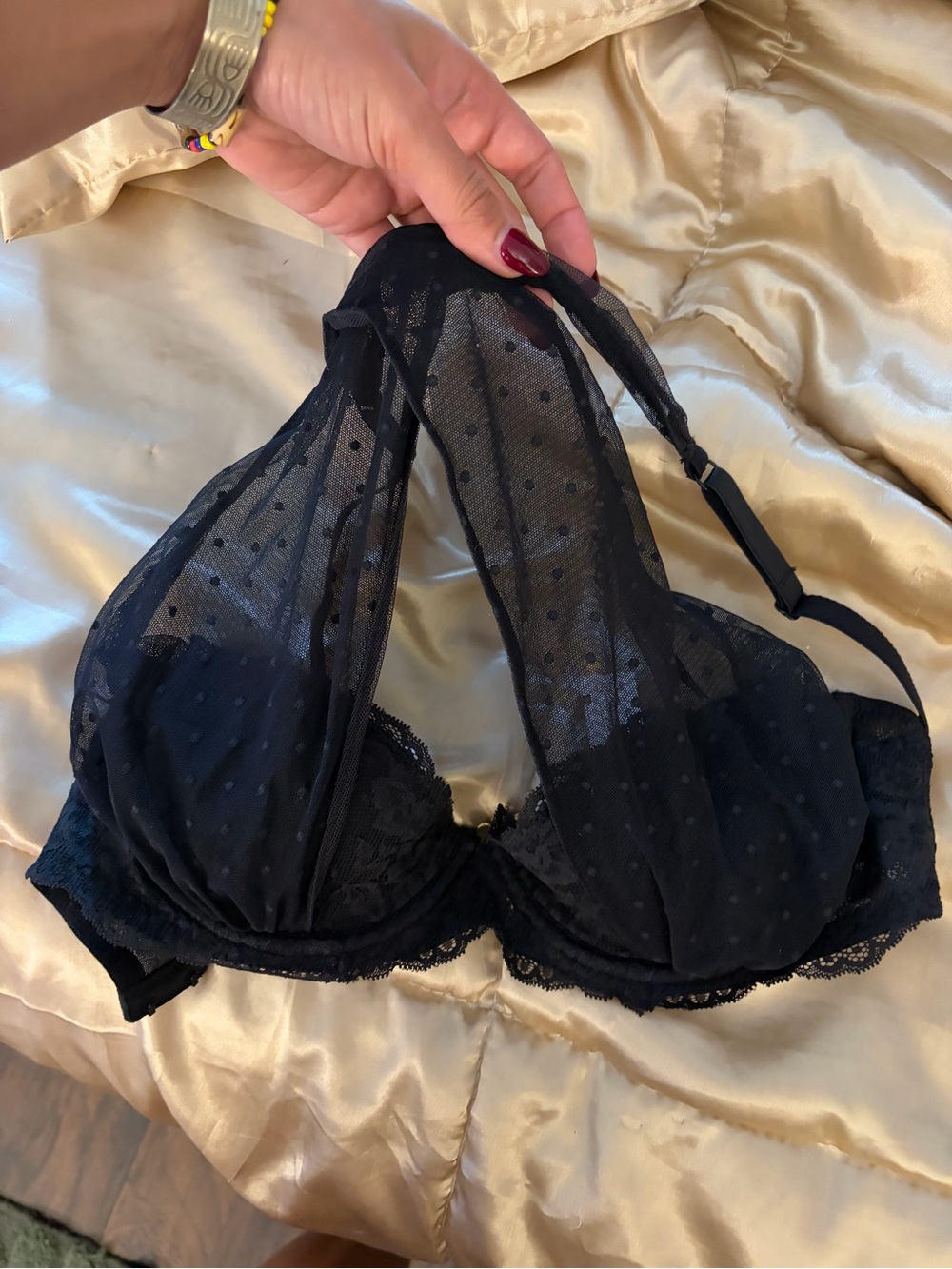 Adore Me Black Sheer Polka Dot Lace Push-Up Bra